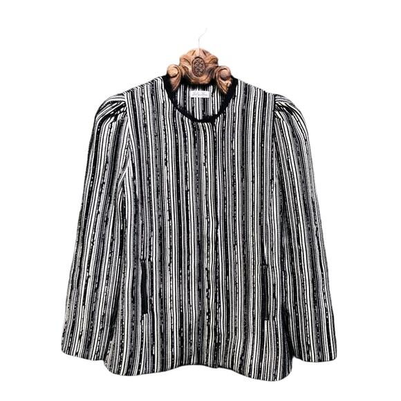 Love Shack Fancy Sienna Striped Tweed Fringe Moto Blazer Jacket Puff Sleeve 8 - Picture 1 of 13